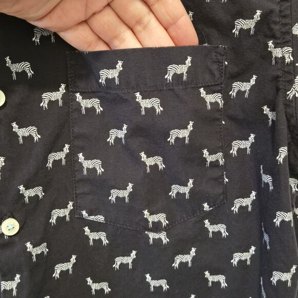 Denim & Flower Zebra Shirt Men M Slim Fit Button Down Short Sleeve Black - Picture 4 of 15
